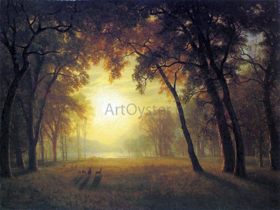 Albert Bierstadt Deer in a Clearing - Hand Painted Oil Painting