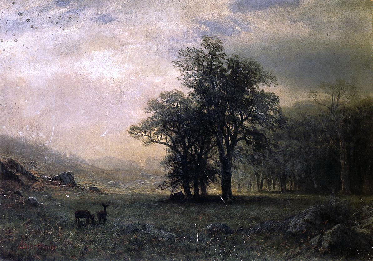 Albert Bierstadt Deer in a Landscape - Hand Painted Oil Painting