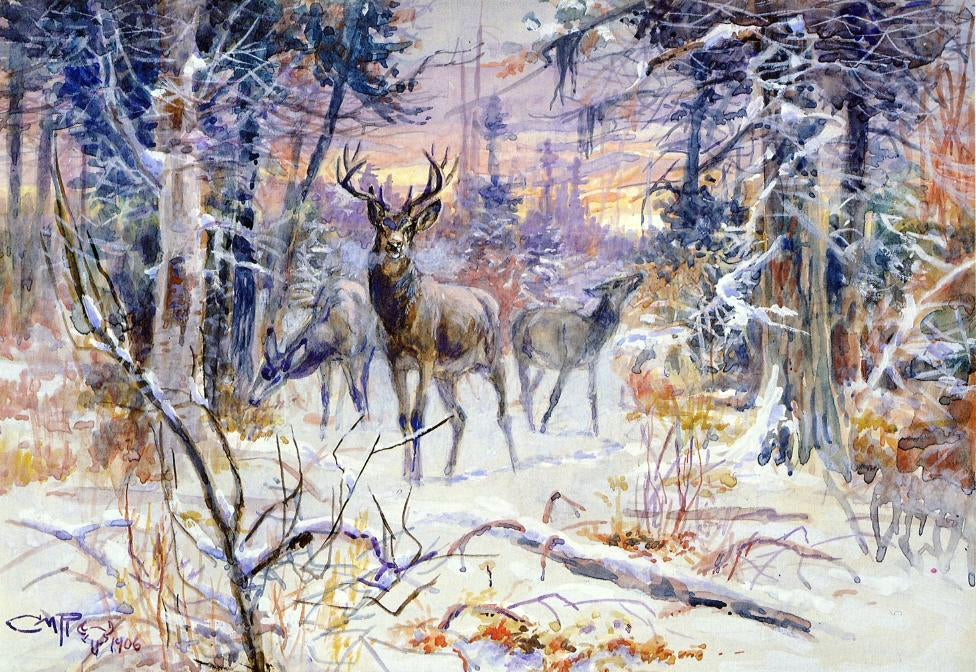 Charles Marion Russell A Deer in a Snowy Forest - Hand Painted Oil Painting