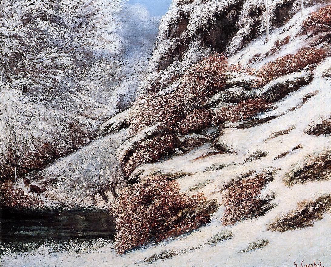 Gustave Courbet Deer in a Snowy Landscape - Hand Painted Oil Painting