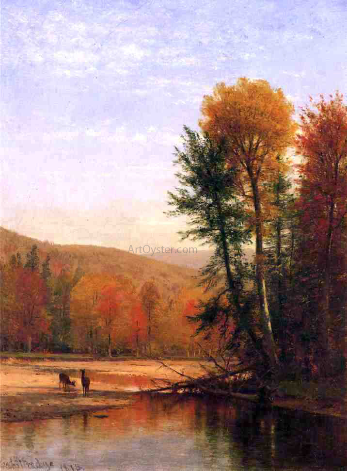 Thomas Worthington Whittredge Deer in an Autumn Landscape - Hand Painted Oil Painting