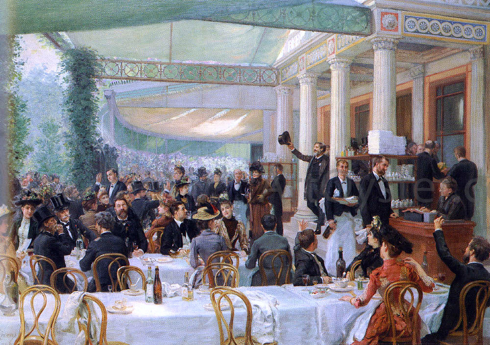 Jean Andre Rixens Dejeuner Du Salon, Au Cafe La Cascade - Hand Painted Oil Painting