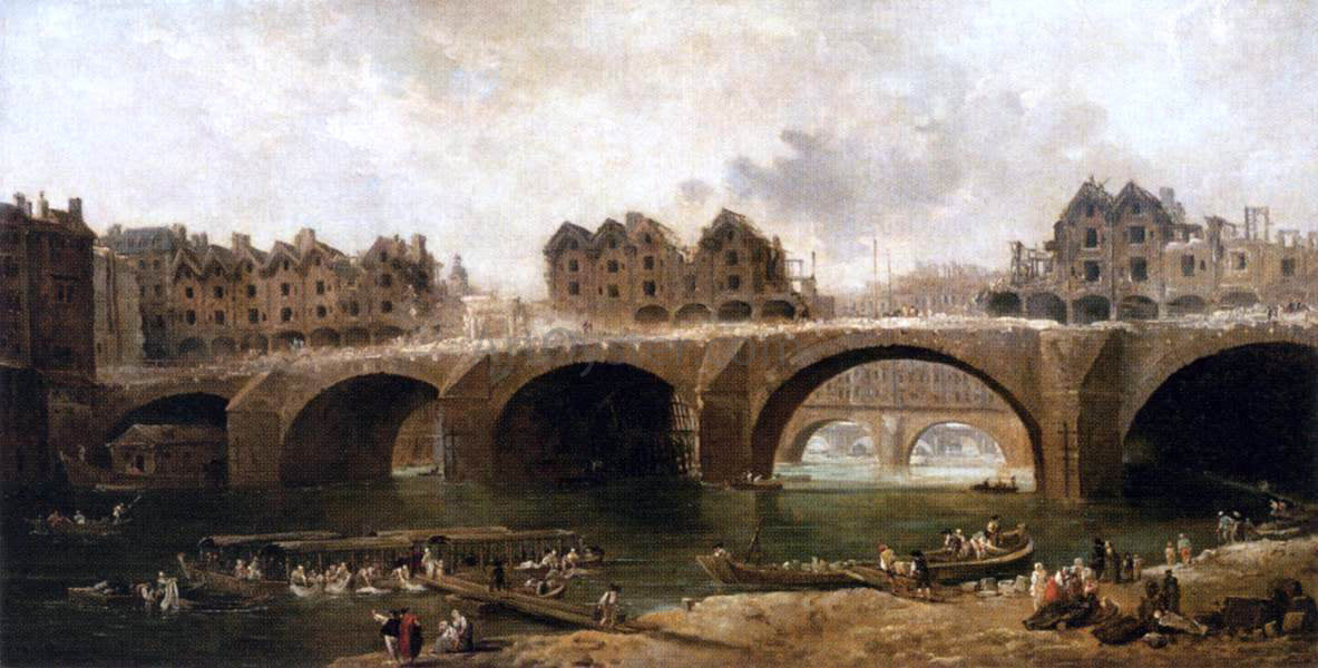 Hubert Robert Demolition of the Houses on the Pont Notre-Dame in 1786 - Hand Painted Oil Painting