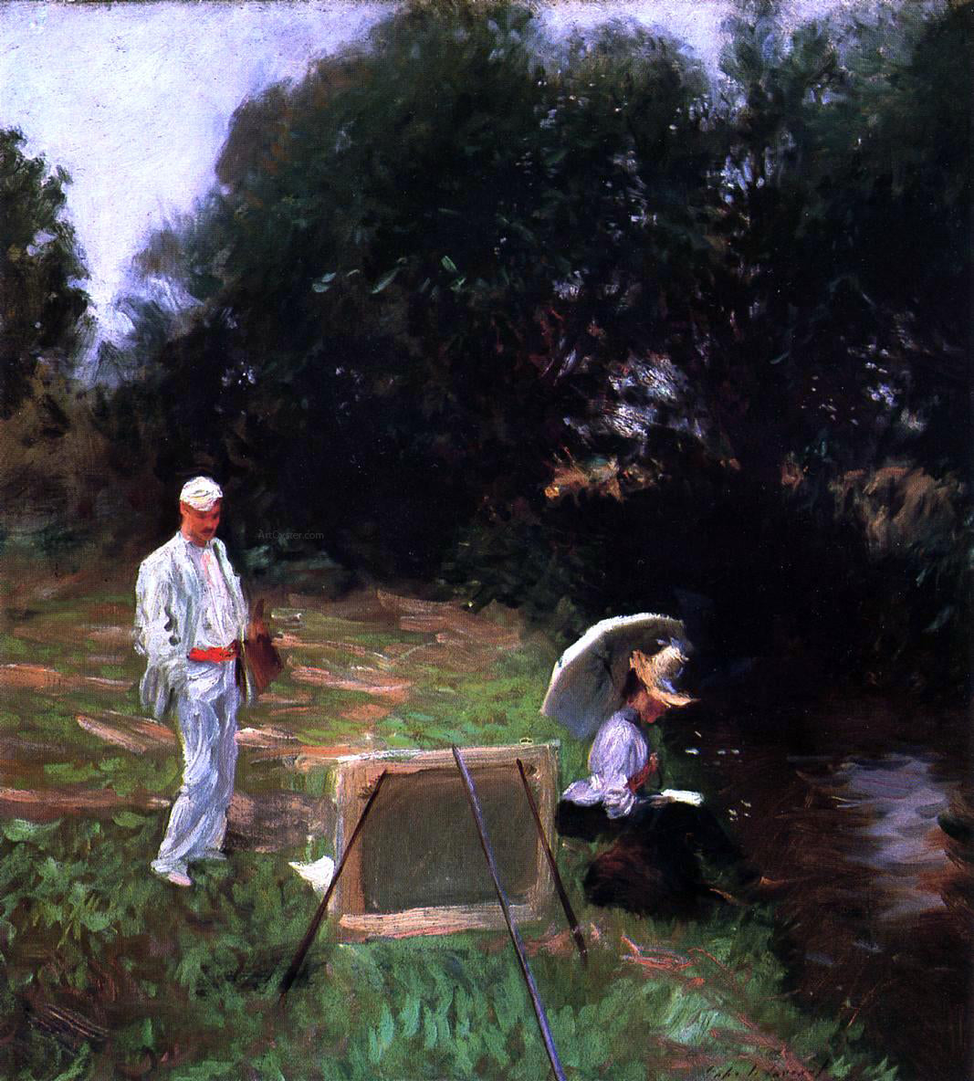 John Singer Sargent Dennis Miller Bunker Painting at Calcot - Hand Painted Oil Painting