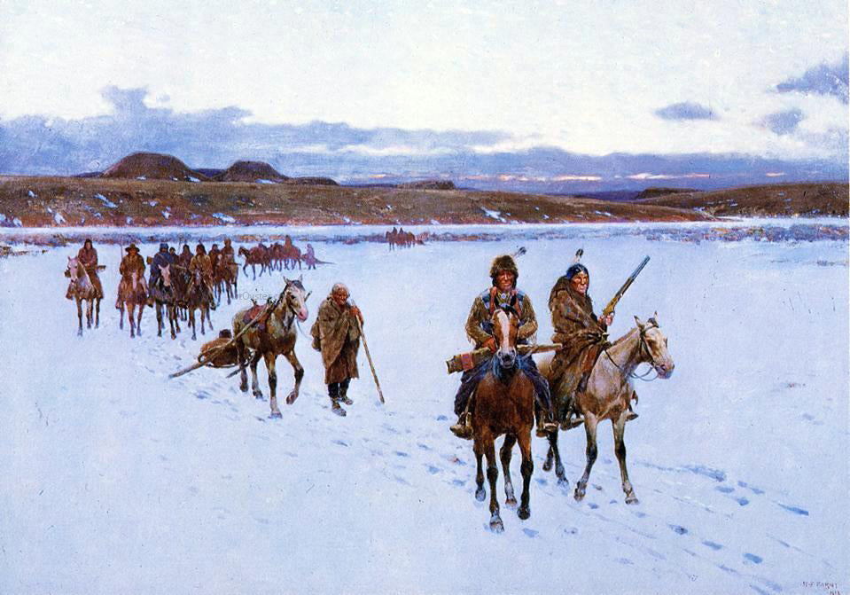 Henry F Farney Departure for the Buffalo Hunt - Hand Painted Oil Painting