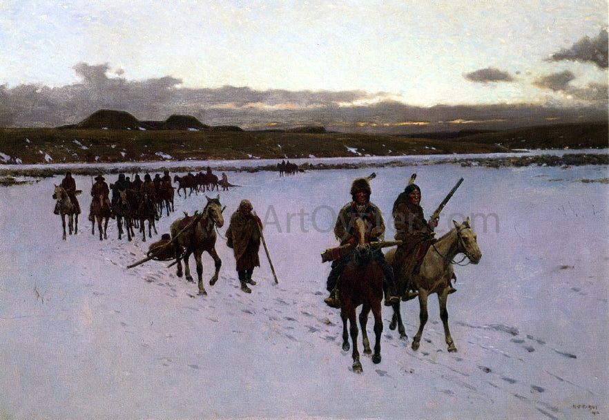 Henry F Farney Departure for the Buffalo Hunt - Hand Painted Oil Painting
