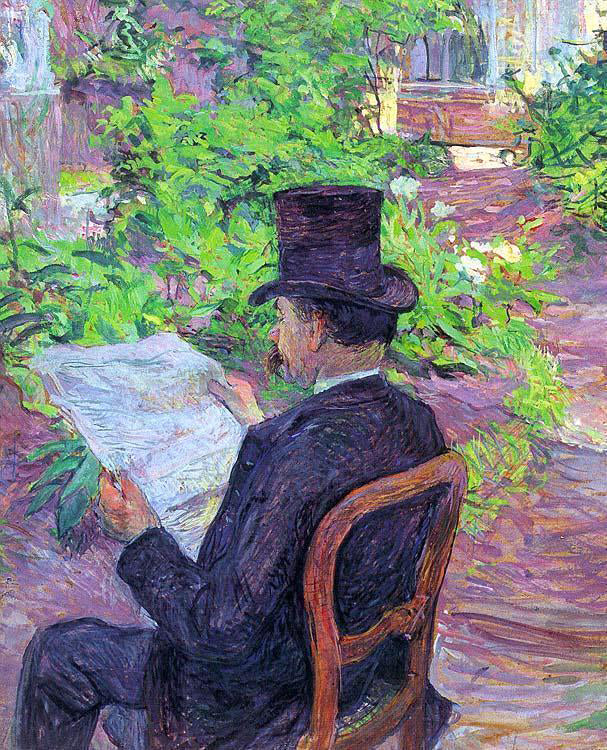 Henri De Toulouse-Lautrec Desire Dehau Reading a Newspaper in the Garden - Hand Painted Oil Painting