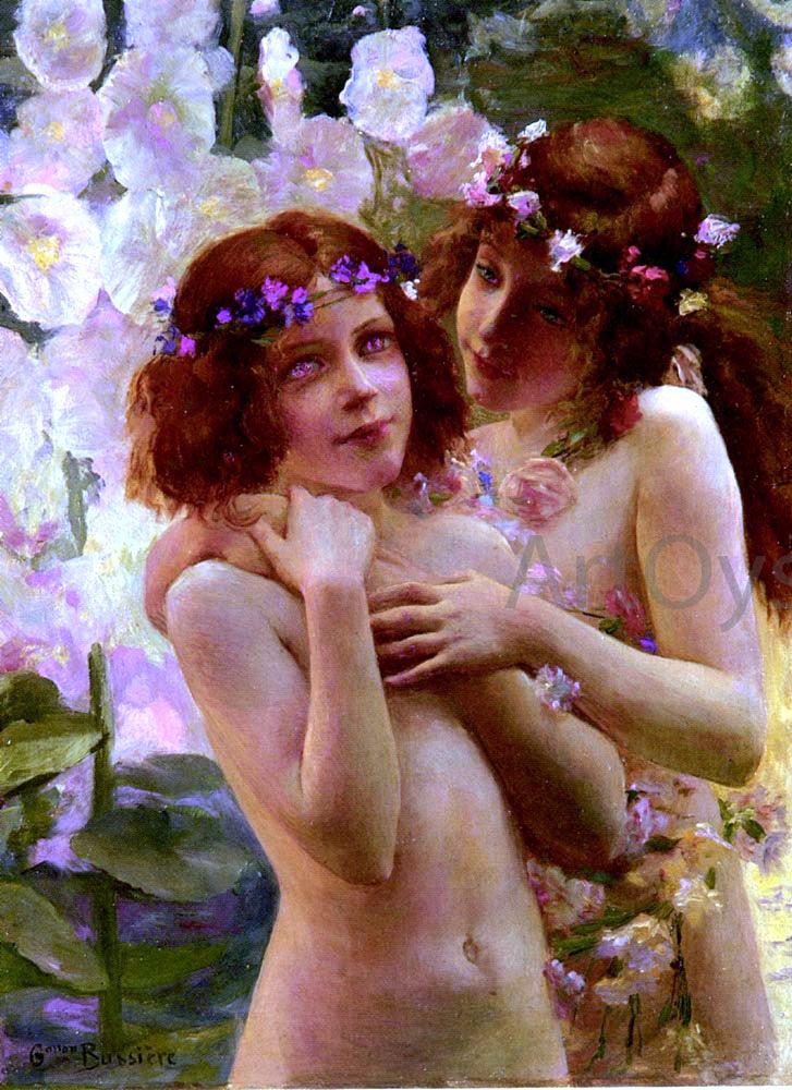 Gaston Bussiere Deux Enfants Aux Couronnes De Fleurs - Hand Painted Oil Painting