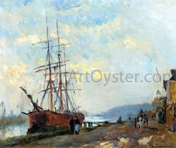 Albert Lebourg Dieppedalle, Three Master at Quay - Hand Painted Oil Painting