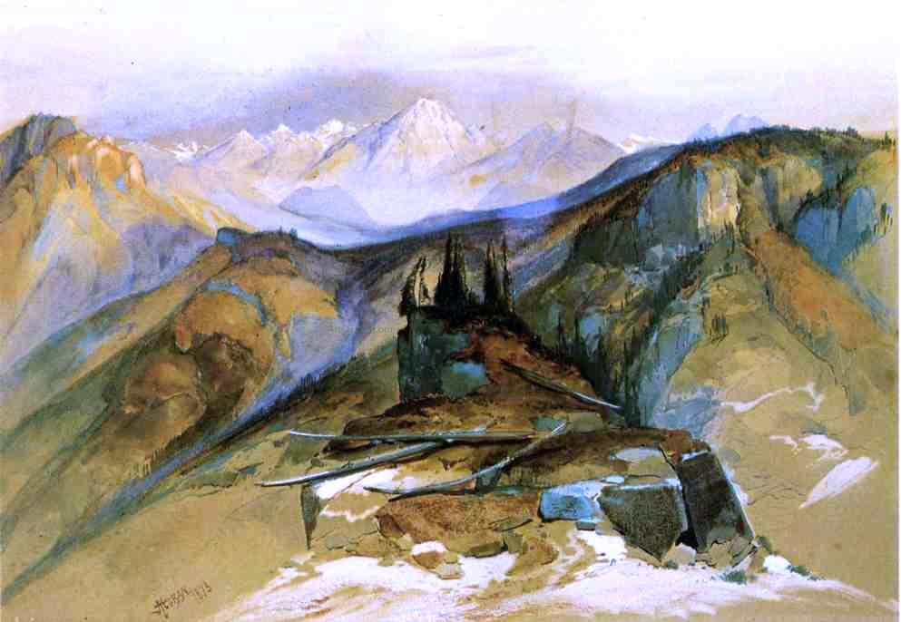  Thomas Moran Distant Peaks - Hand Painted Oil Painting