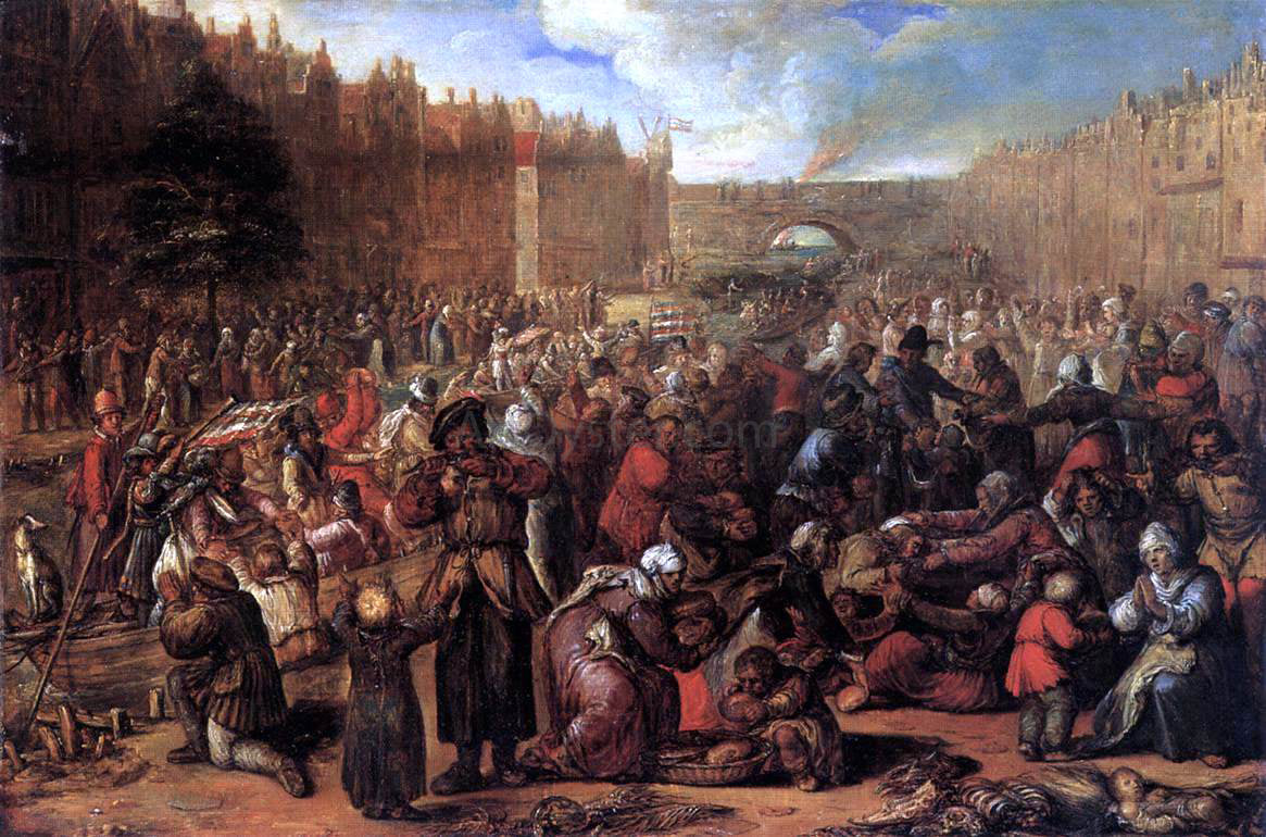 Otto Van Veen Distribution of Herring and White Bread during the Siege of Leiden - Hand Painted Oil Painting