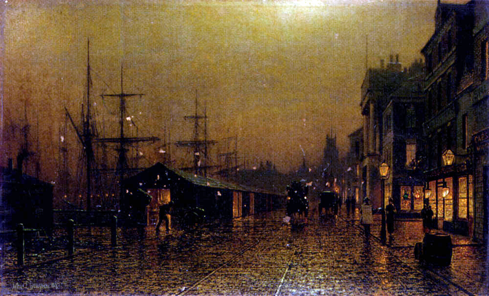 Arthur E Grimshaw Dockside scene - Hand Painted Oil Painting