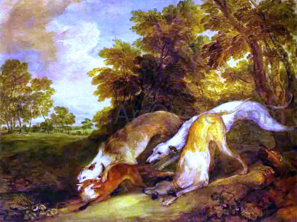  Thomas Gainsborough Dogs Chasing a Fox - Hand Painted Oil Painting