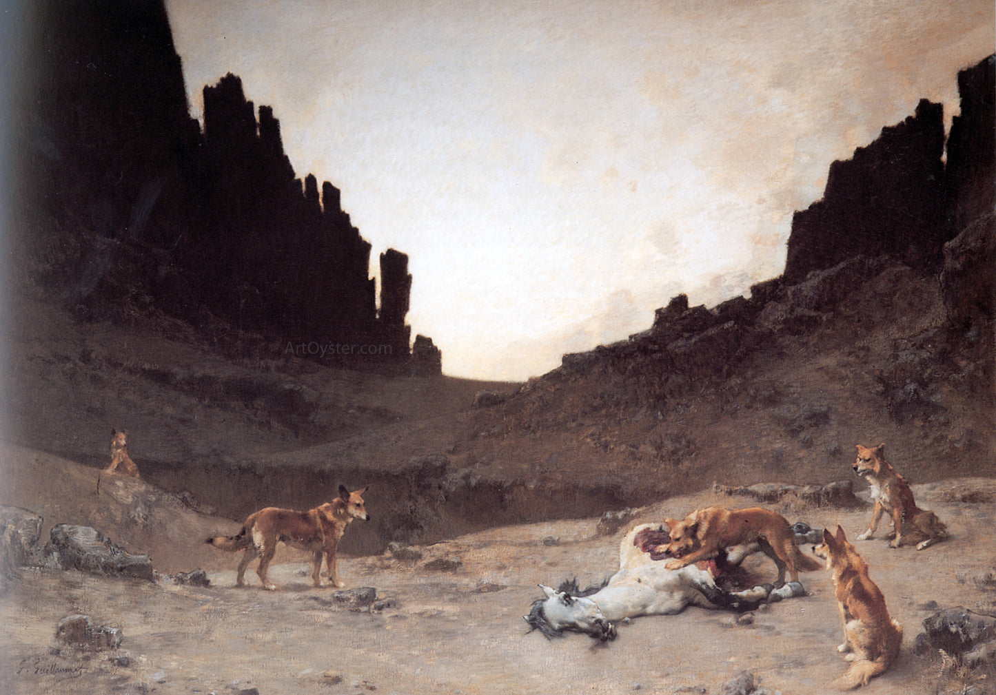  Gustave Achille Guillaumet Dogs of the Douar Devouring a Dead Horse in the Gorges of El Kantar - Hand Painted Oil Painting