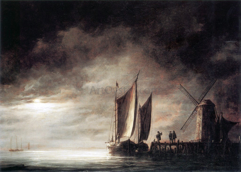 Aelbert Cuyp Dordrecht Harbour by Moonlight - Hand Painted Oil Painting