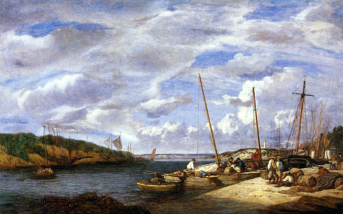 Eugene-Louis Boudin Douarnenez, Fishing Boats at Dockside - Hand Painted Oil Painting