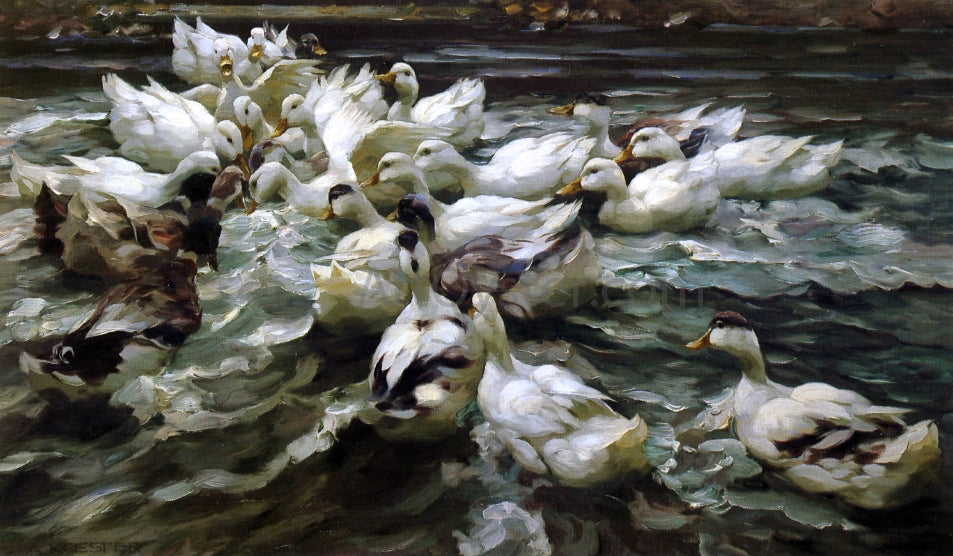Alexander Koester Ducks in a Pond - Hand Painted Oil Painting