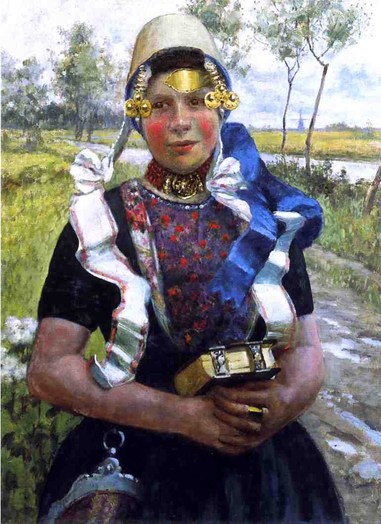 George Hitchcock Dutch Finery, A Marken Girl - Hand Painted Oil Painting