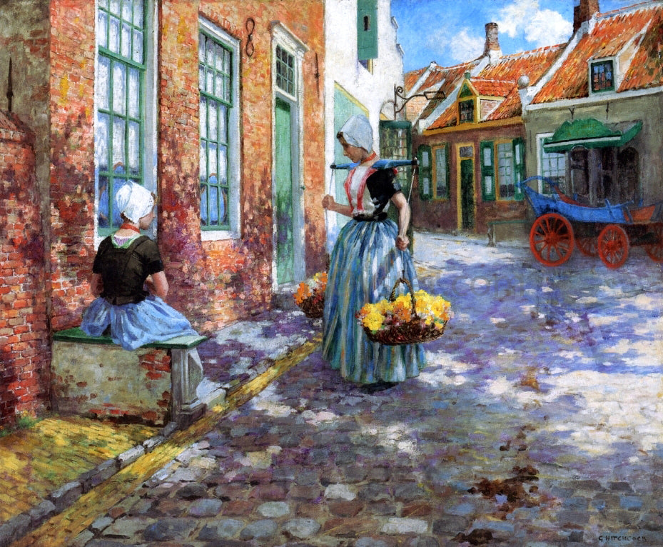 George Hitchcock A Dutch Flower Girl - Hand Painted Oil Painting