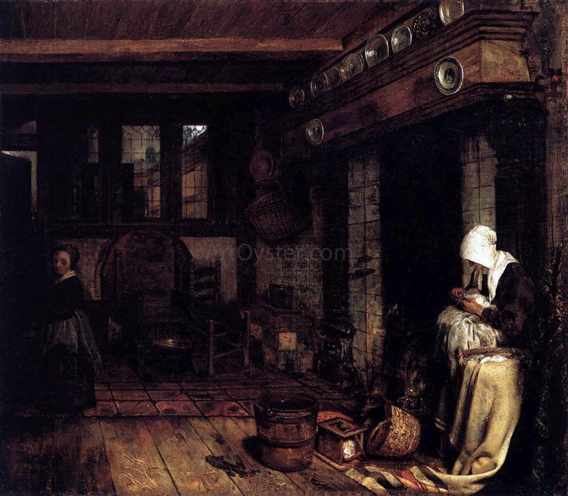 Esaias Boursse Dutch Interior with Woman Sewing - Hand Painted Oil Painting