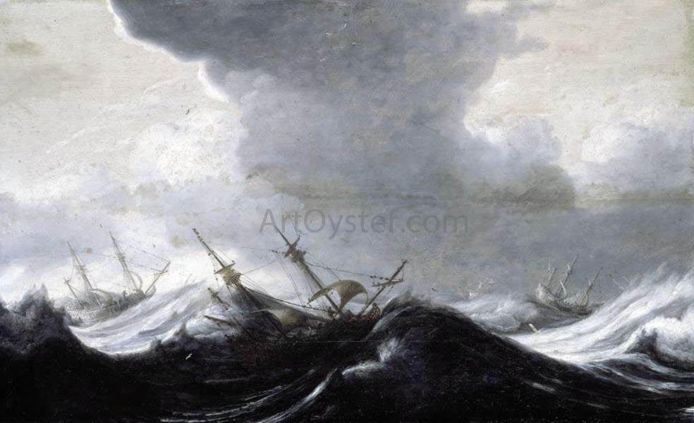 The Elder Pieter Mulier Dutch Shipping in Heavy Seas - Hand Painted Oil Painting
