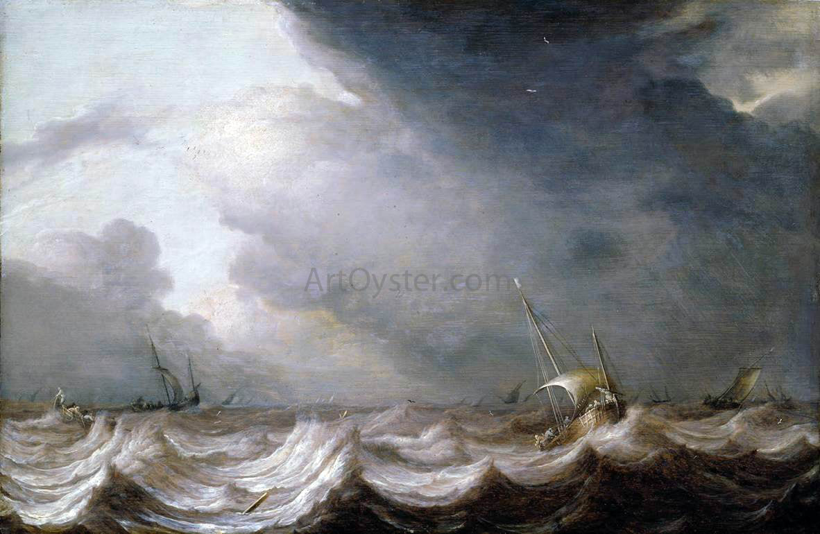 The Elder Pieter Mulier Dutch Vessels at Sea in Stormy Weather - Hand Painted Oil Painting