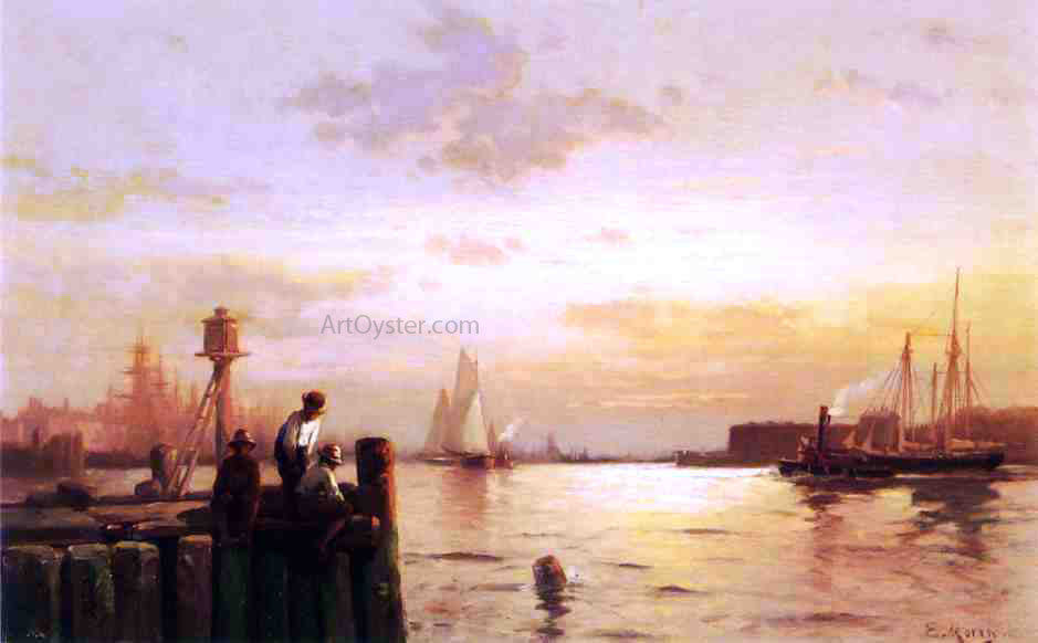 Edward Moran Early Dawn, New York Harbor - Hand Painted Oil Painting