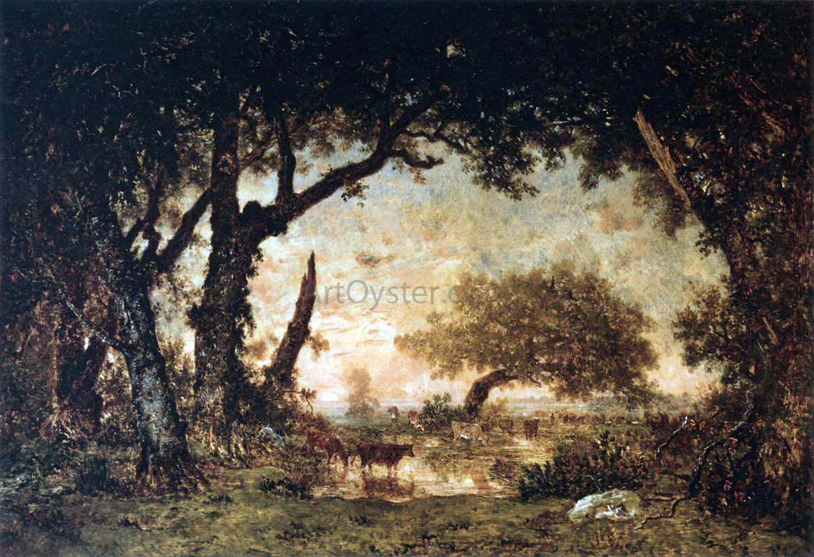  Theodore Rousseau Edge of the Forest at Fontainebleau, Setting Sun - Hand Painted Oil Painting