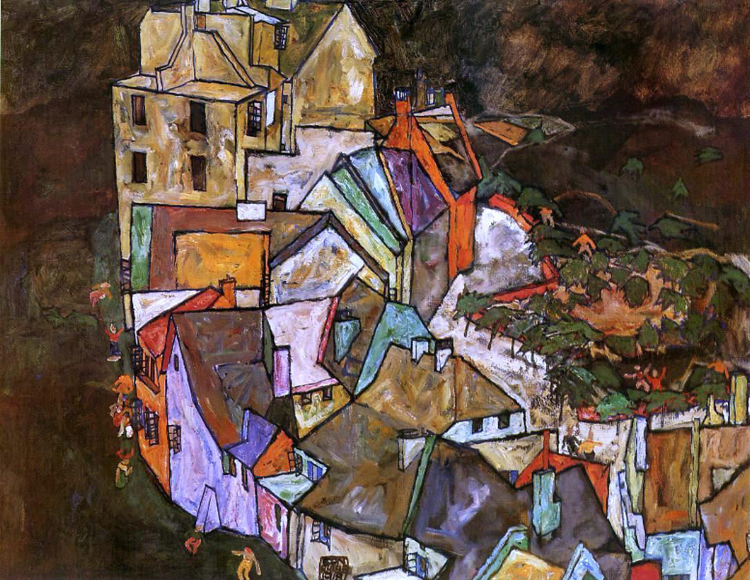Egon Schiele Edge of Town (also known as Krumau Town Crescent III) - Hand Painted Oil Painting