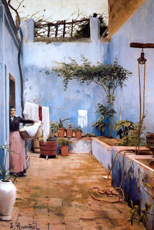 Santiago Rusinol Prats El Patio Azul - Hand Painted Oil Painting