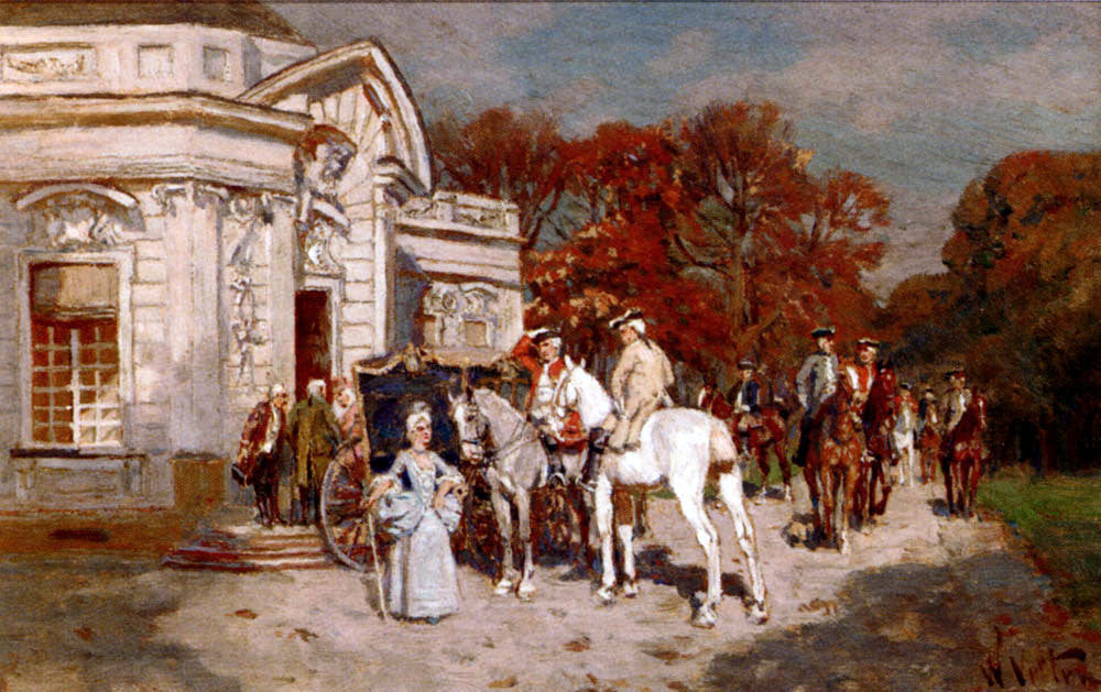 Wilhelm Velten Elegant Company At A Summer House - Hand Painted Oil Painting