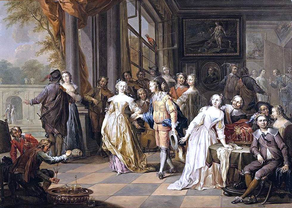 Franz Christoph Janneck Elegant Company in an Interior - Hand Painted Oil Painting