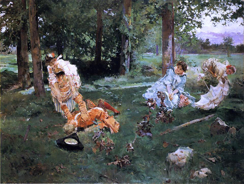 Emilio Sala y Frances Elegant Figures in a Summer Garden - Hand Painted Oil Painting