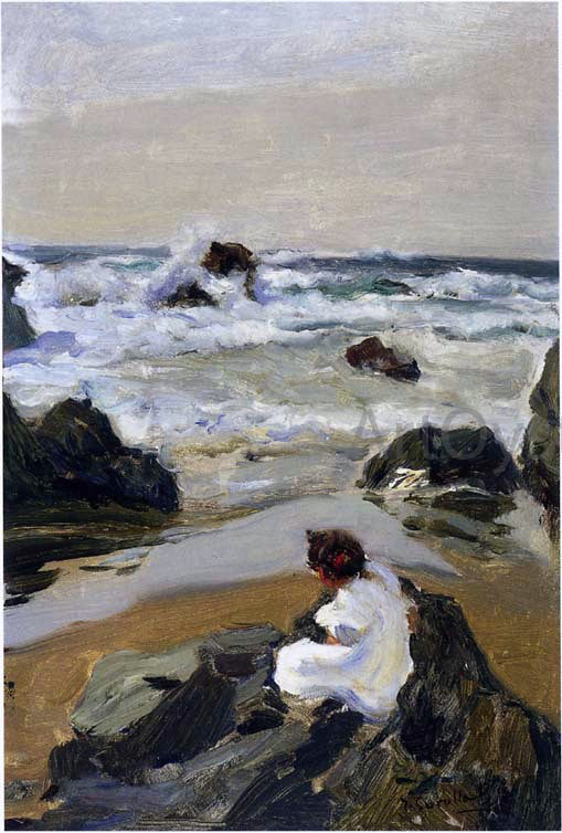 Joaquin Sorolla Y Bastida Elenita at the Beach, Asturias - Hand Painted Oil Painting