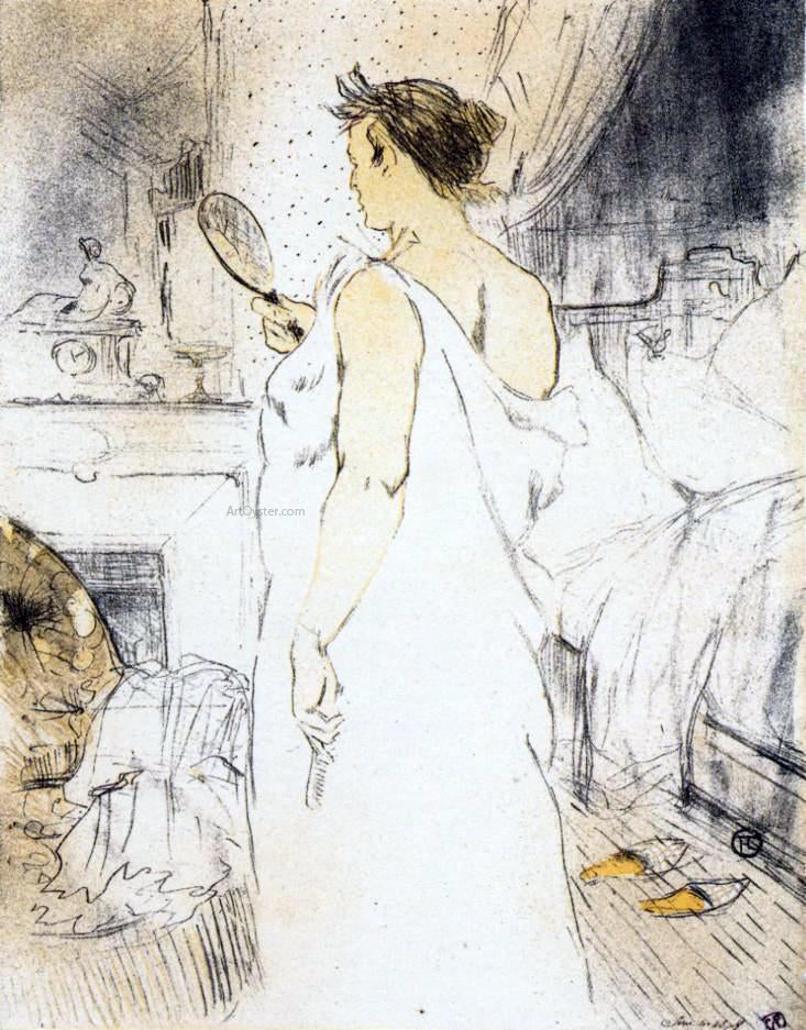 Henri De Toulouse-Lautrec Elles: Woman Looking into a Hand Held Mirror - Hand Painted Oil Painting