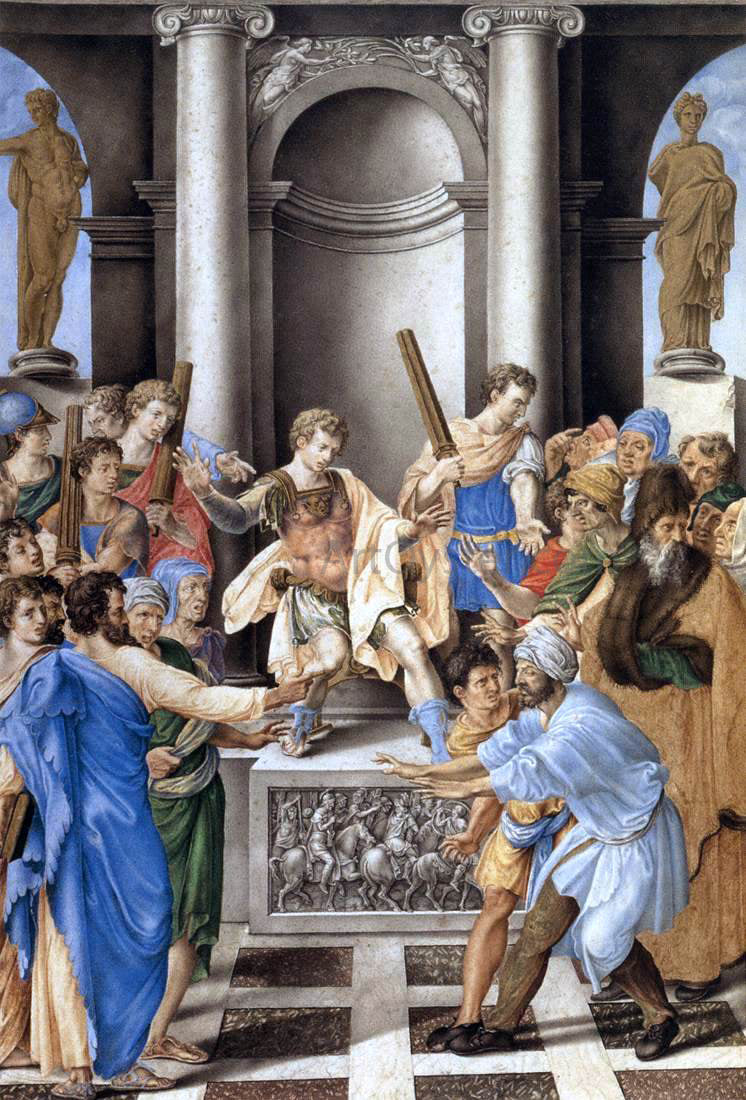 Giulio Clovio Elymas Struck Blind by St Paul Before the Proconsul Sergius Paulus - Hand Painted Oil Painting