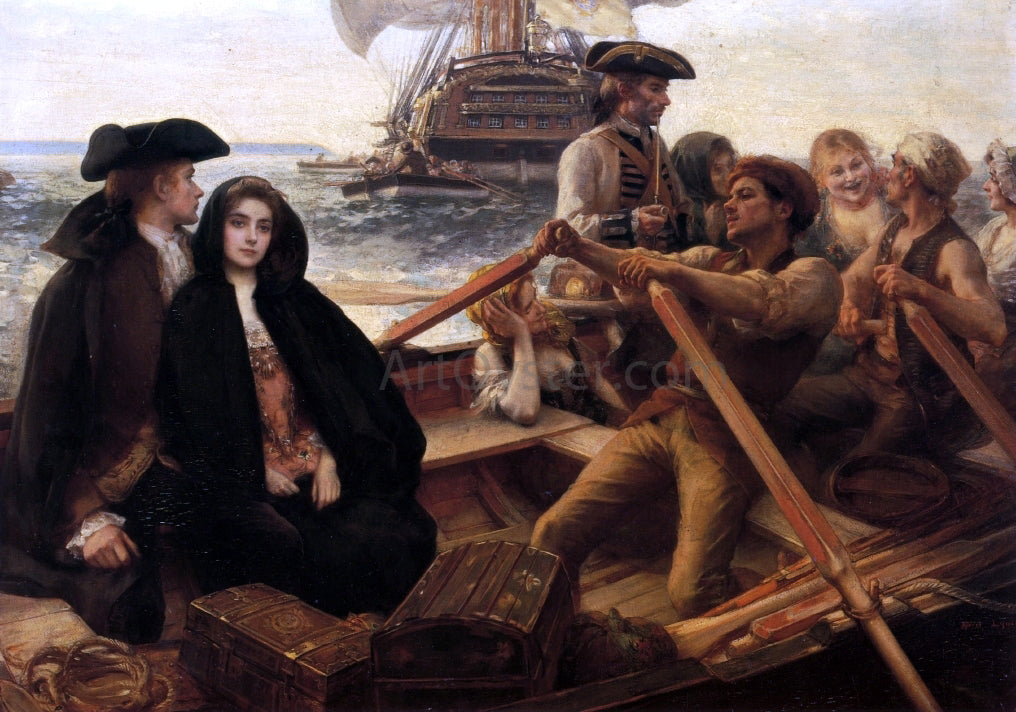 Albert Lynch Embarking on a Voyage - Hand Painted Oil Painting