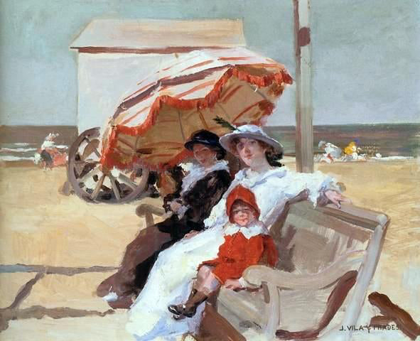 Julio Vila Prades En la Playa - Hand Painted Oil Painting