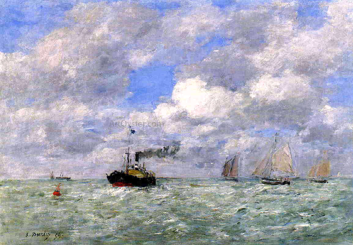Eugene-Louis Boudin English Coal Ship in View of Trouville - Hand Painted Oil Painting