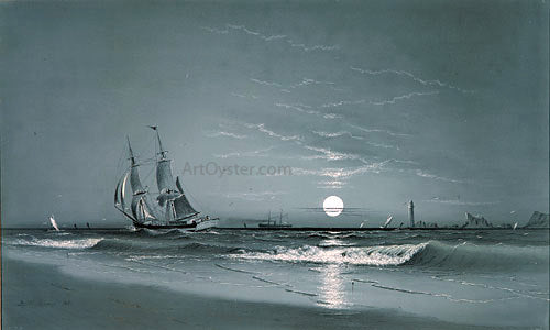 David Johnston Kennedy Entrance to Harbor - Moonlight - Hand Painted Oil Painting