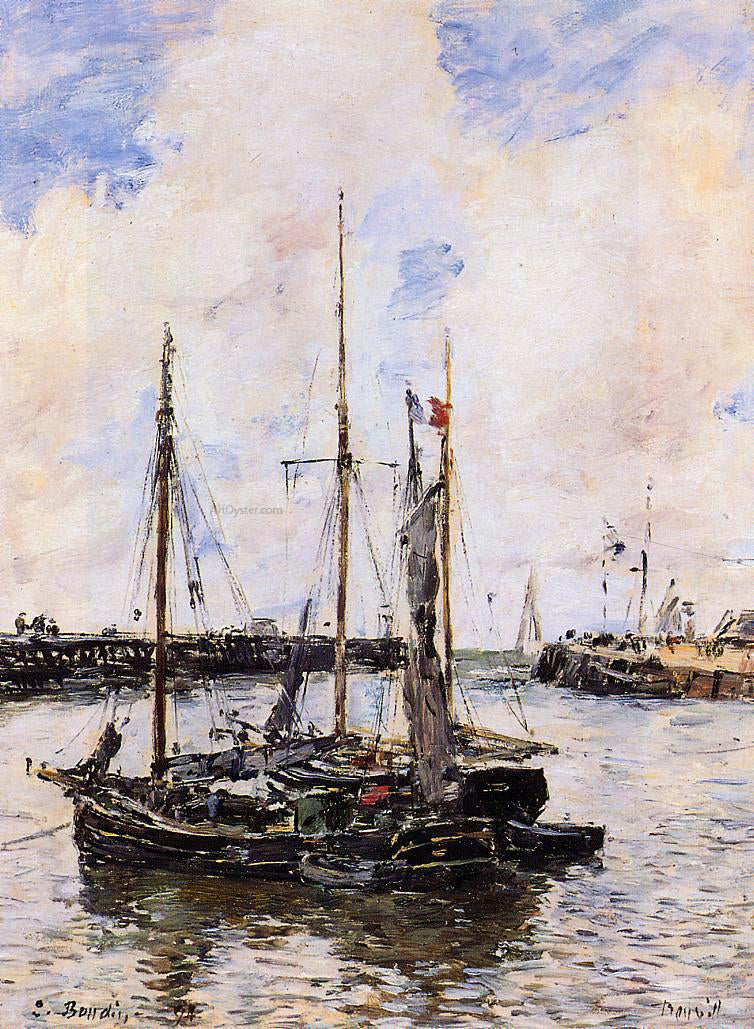 Eugene-Louis Boudin Entrance to the Port of Trouville - Hand Painted Oil Painting