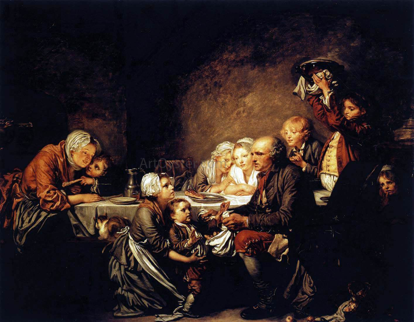 Jean Baptiste Greuze Epiphany (Le gateau des rois) - Hand Painted Oil Painting