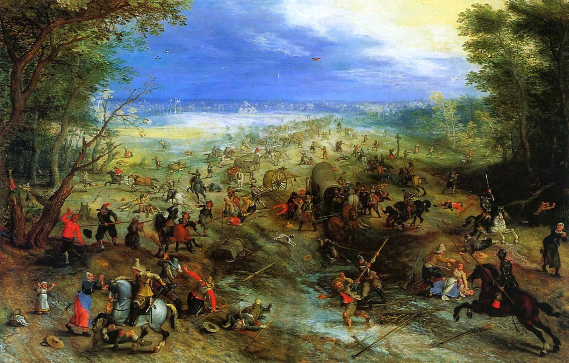 The Elder Jan Bruegel Equestrian Battle near a Mill - Hand Painted Oil Painting