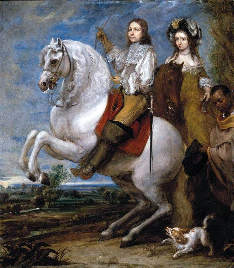 Gonzales Coques Equestrian Portrait of a Couple - Hand Painted Oil Painting
