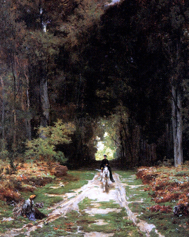 Jules Joseph Augustin Laurens Equestrienne on a Wooded Lane - Hand Painted Oil Painting