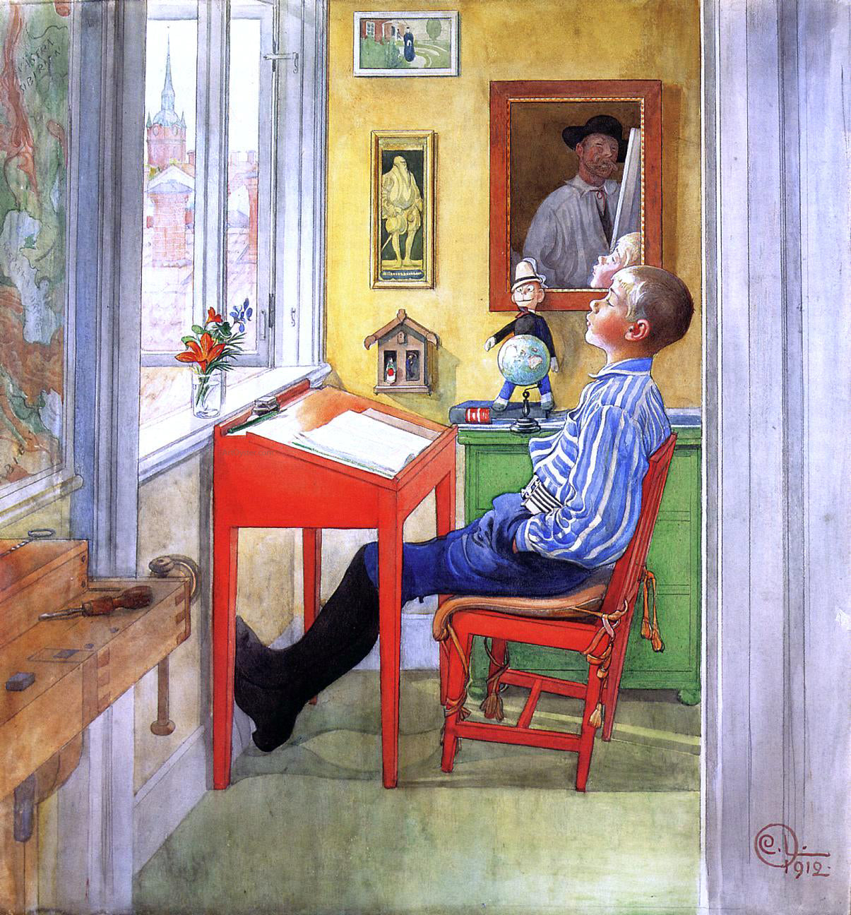 Carl Larsson Esbjorn Doing His Homework - Hand Painted Oil Painting