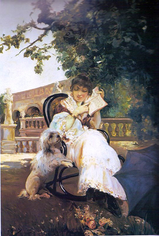 Emilio Sala y Frances Escena en el Jardin - Hand Painted Oil Painting