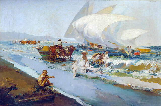 Jose Navarro Llorens Escena en la playa - Hand Painted Oil Painting