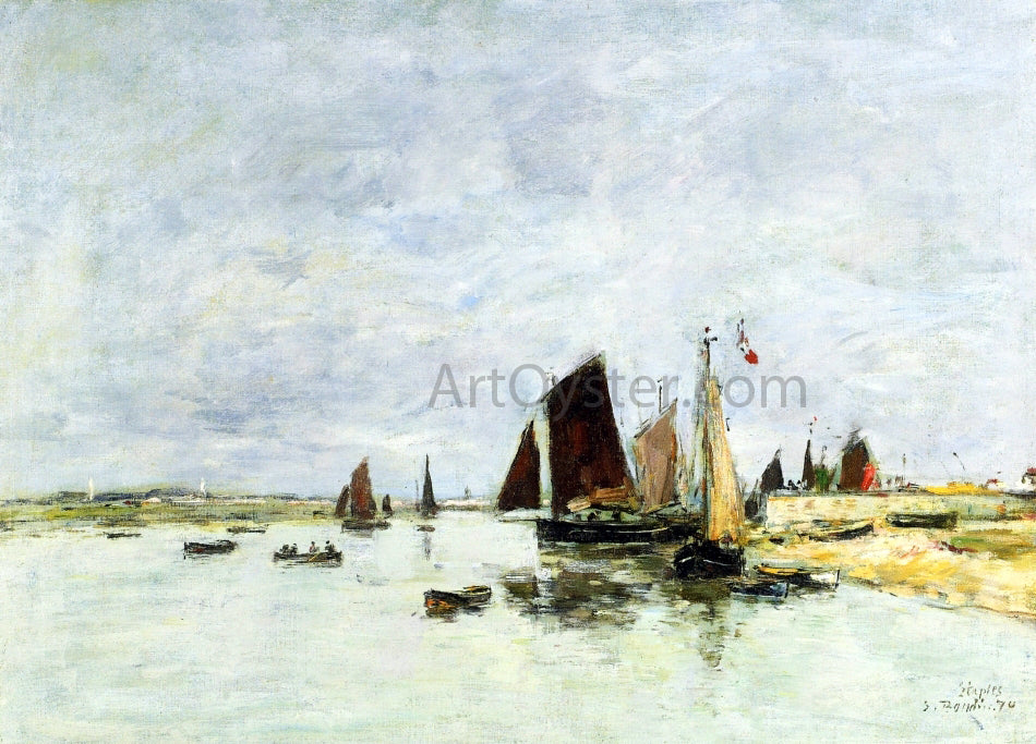 Eugene-Louis Boudin Etaples, Boats in Port - Hand Painted Oil Painting
