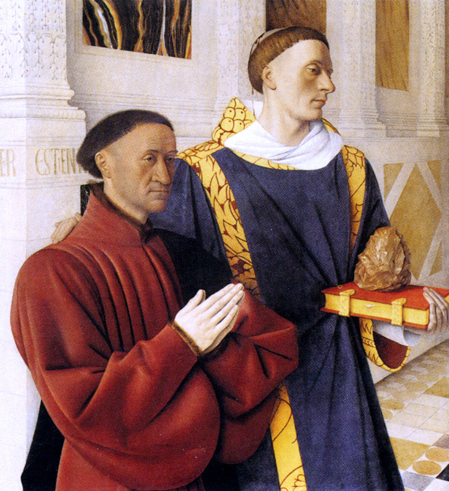 Jean Fouquet Etienne Chevalier With St. Stephen (panel of the Melun Diptych) - Hand Painted Oil Painting